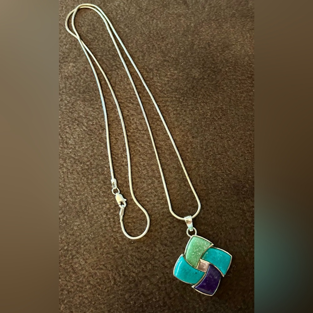 Stoneform Sterling Pinwheel of color pendant with chain